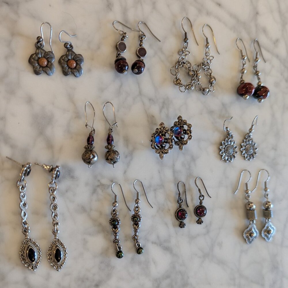 Vintage 90's Silver Earrings / Lot of 12 - Picture 3 of 4